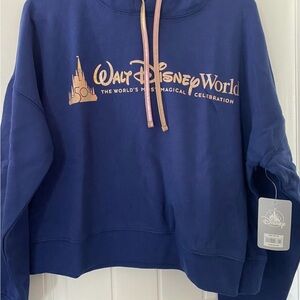 Disney Navy Crewneck Sweatshirt with Rose Gold Walt Disney World Logo